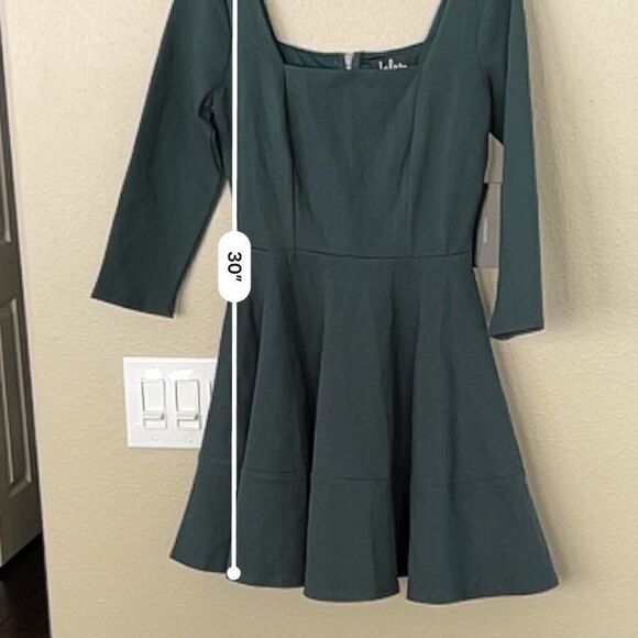 Lulu's Womens Green Square Neck 3/4 Sleeve Zipper Back Fit And Flare Dress Sz XS - Picture 9 of 12